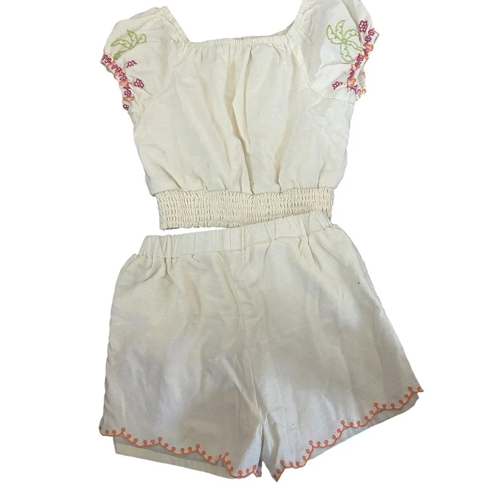 Tahari Girls Embroidered Shorts Set Outfit SZ 7/8 Crop Top & Shorts